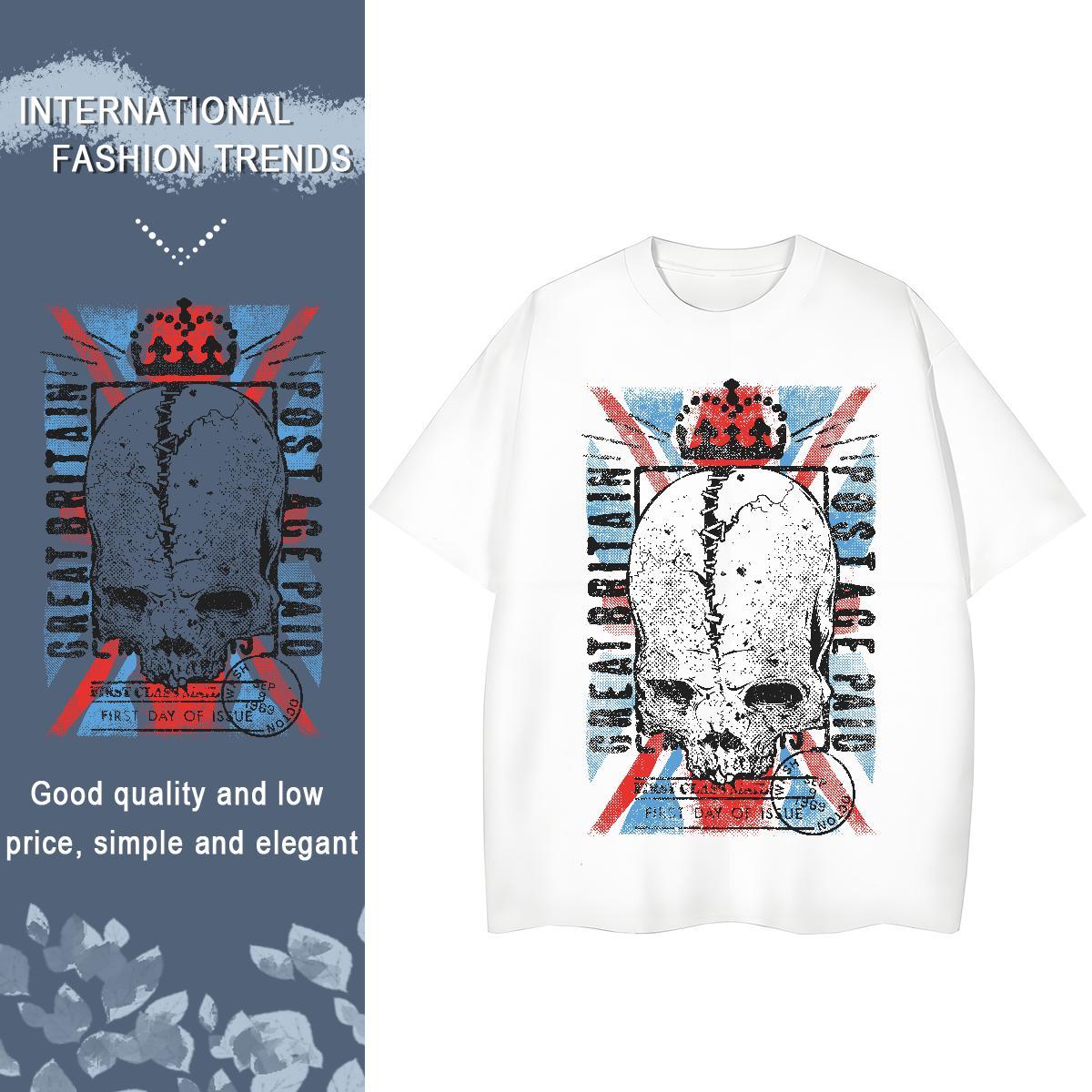 Fashion Casual Women T Shirts 100% Cotton 230g O Neck Short Sleeves High Street Hip Hop skull Tshirt for Man Woman Wholesale Cartoon Print Tees