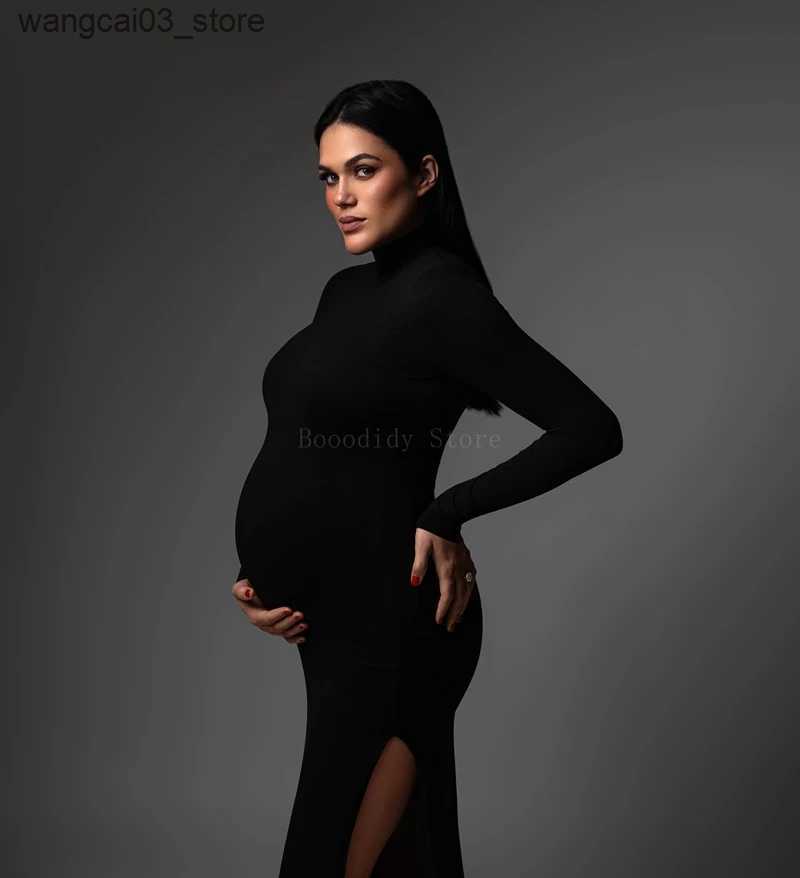 Maternity Dresses Maternity Dresses Stylish Maternity Gown with Elegant Round Neckline Perfect for Pregnancy Photoshoots L240910