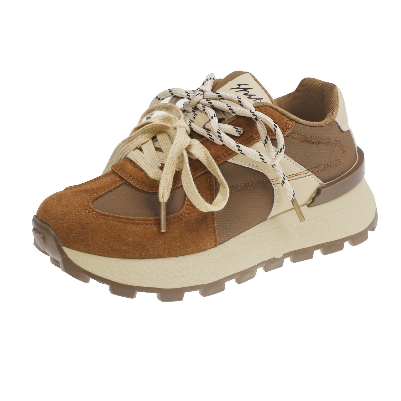Uniquely designed waffle Forrest Gump women's 2024 autumn new item thick sole height increasing double lace up breathable single shoe