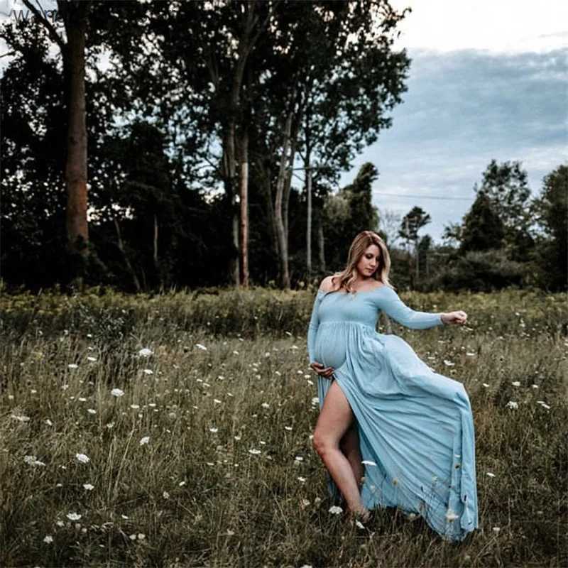 Maternity Dresses Off Shoulder Maternity Long Dress Photography Props Baby Shower Chiffon Tulle Pregnancy Women Dress Maxi Gown for Photo Shoot L24091