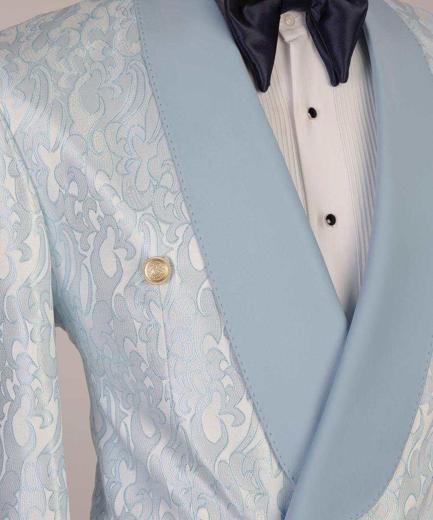 Blue Pattern Mens Wedding Tuxedos Double Breasted Shawl Lapel Tailored Pants Suits Birthday Party Prom Groom Wear 2 Pieces