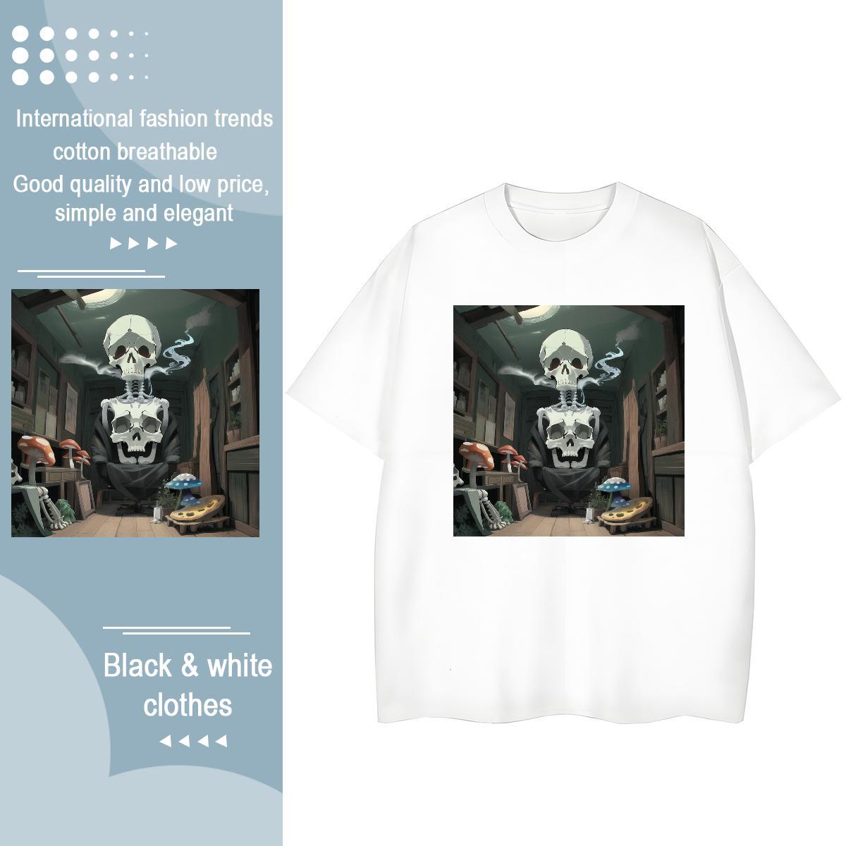 New Arrival T Shirts Women 230g 100% Cotton Crew Neck Outdoor skull Womens Tshirts Loose fit White Plus Size Tops