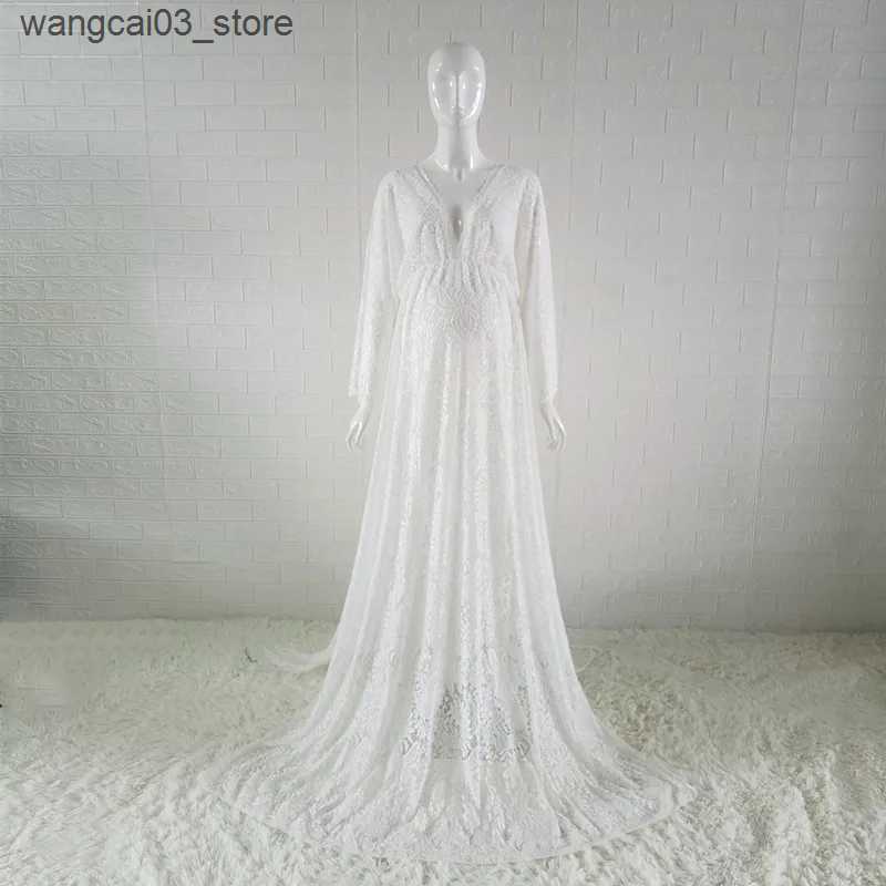 Maternity Dresses Boho Maternity Lace Dresses For Photo Shoot Pregnant Woman Photography Dress Maternity Photo Shooting Maxi Gown V-neck L240910