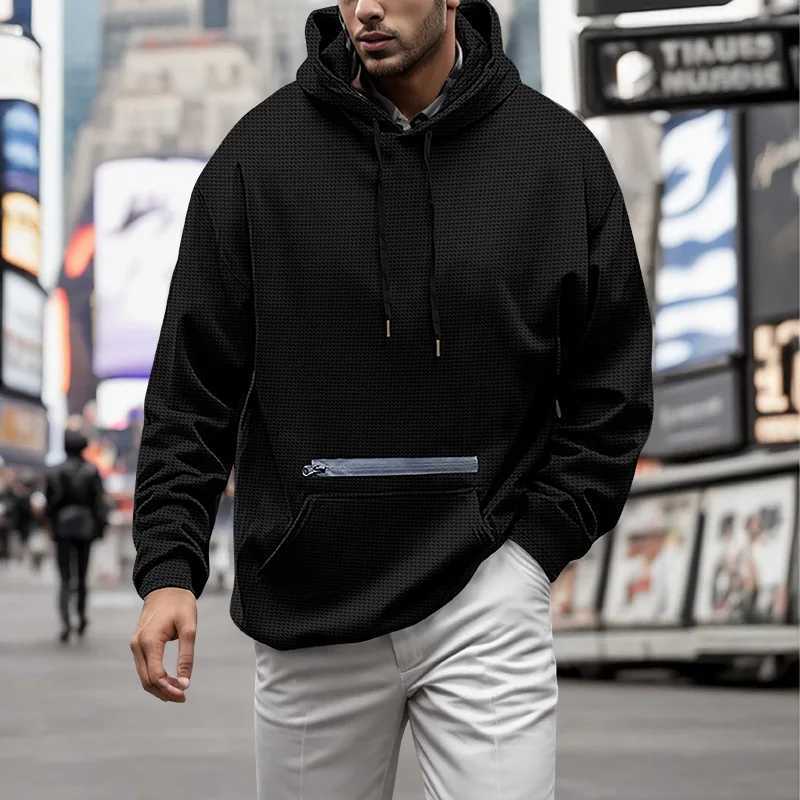2024 Spring and Autumn Mens Hoodie Waffle Breathable Casual Sports Pullover Slow Walking European and American Fashion T-shirt LX241011