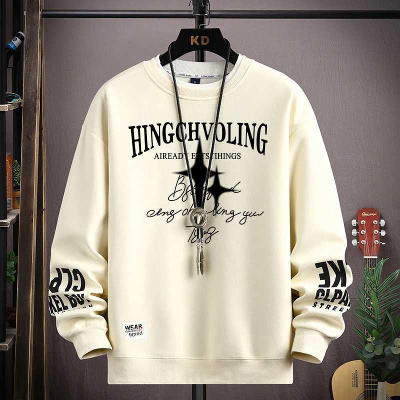 Autumn Mens Sweatshirt Retro printed Long Sleeve T-shirt Fashion Mens Clothing Khaki O Neck Harajuku Exclusive Design Top New LX241011