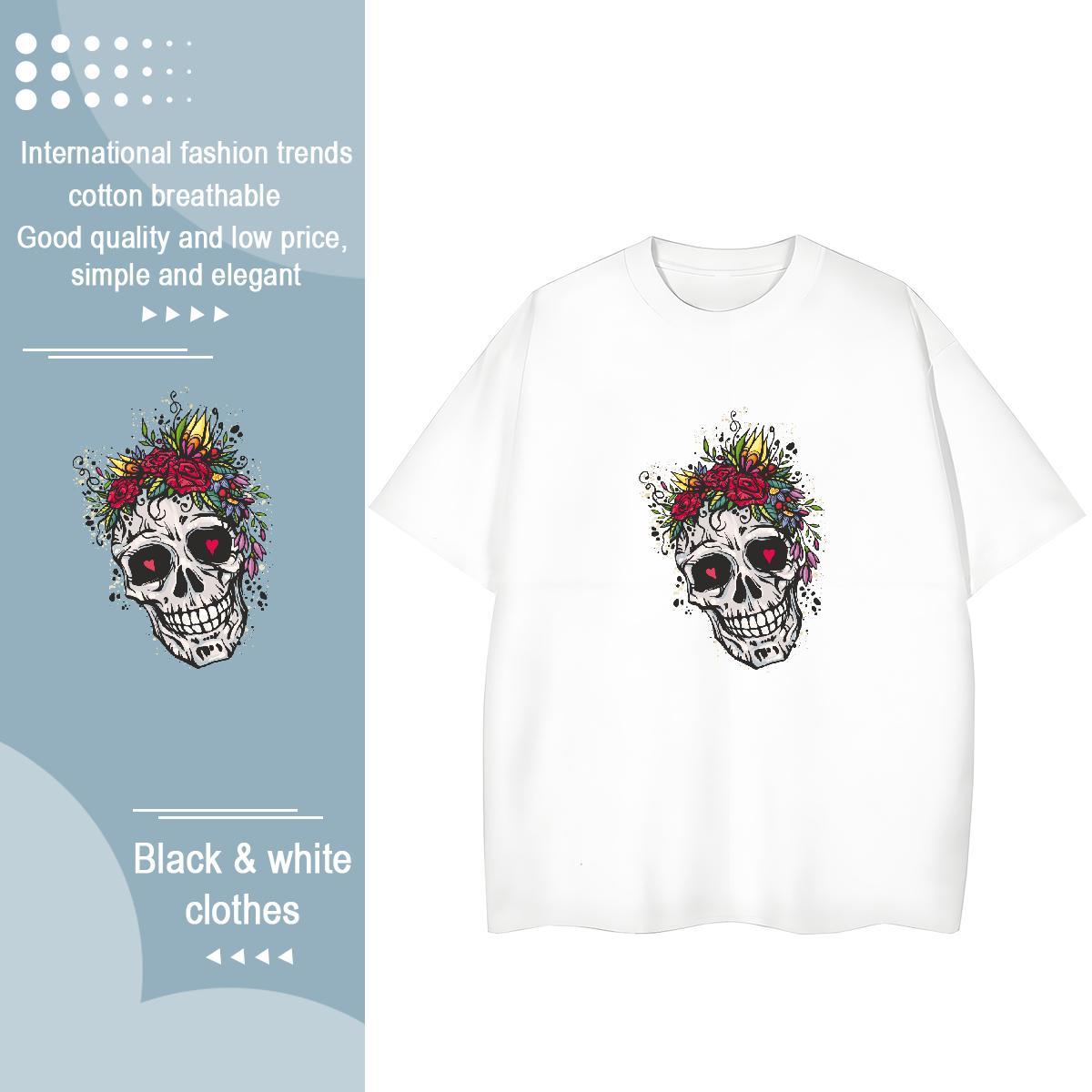 New T-Shirts 230g Cotton Breathable Crew Neck Summer Casual skull Lady T shirt Loose Custom Printing Clothings