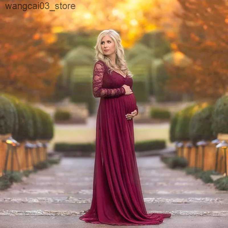 Maternity Dresses Lace Stitching Pregnant Woman Dress Maternity Dress For Photo Shoot Robe Grossesse Baby Shower Dress Maternity Photography Dress L24