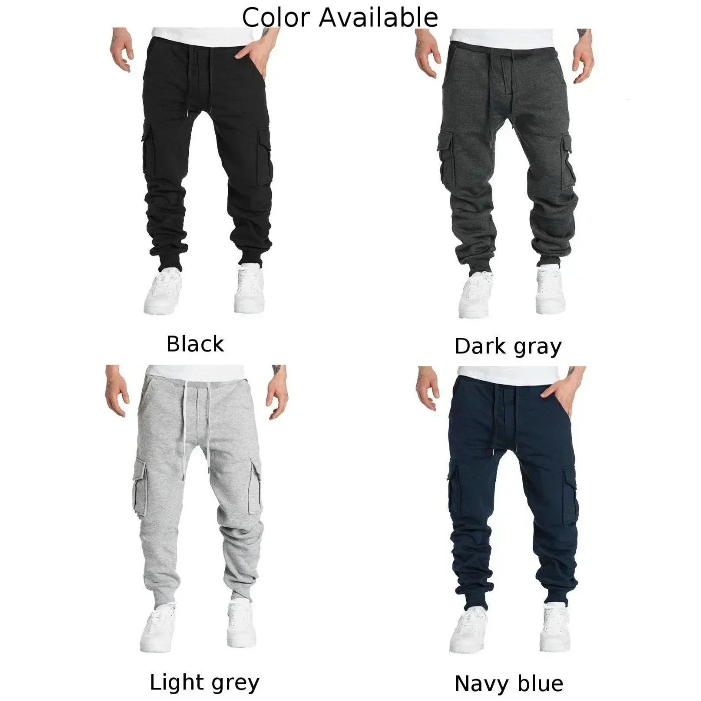 Mens Overalls Loose Joggers Workout Cargo Pants Sweatpants Active Sports Trousers Drawstring Multi Pocket Mens Casual Pants 241011