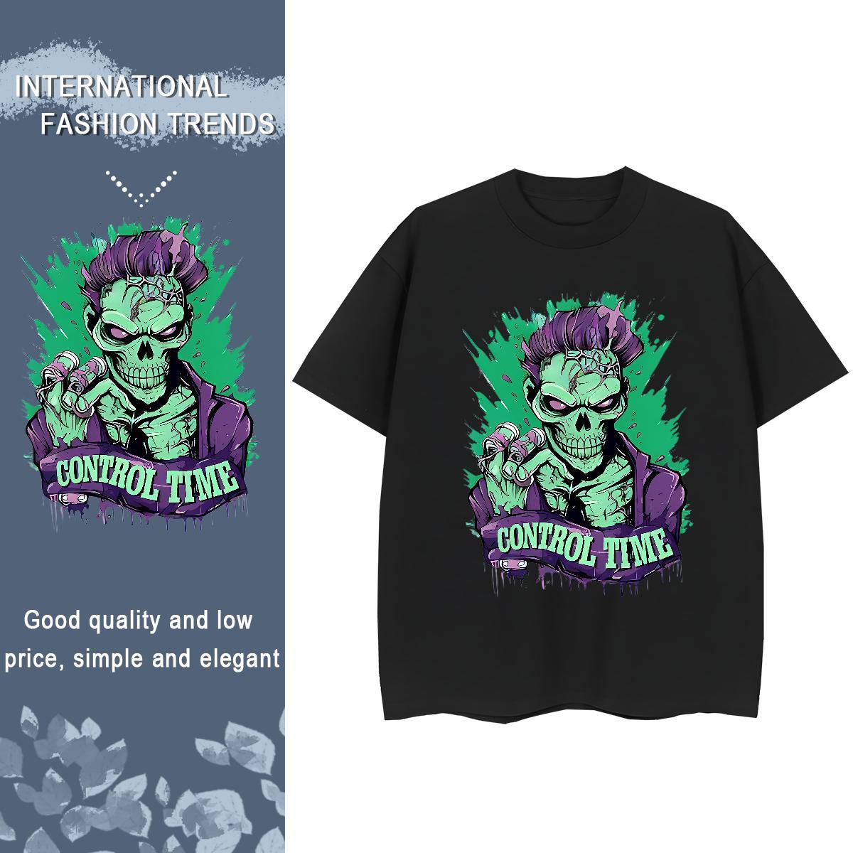 2024 DIY T-Shirts for Women 100% Cotton 230g Short Sleeve O-Neck Summer Casual skull Woman Tshirt High quality Plus Size Custom Wear