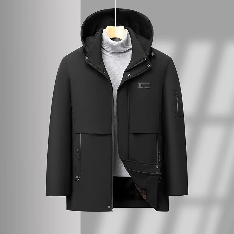 Mens Velvet Warm Parkas Cotton Jacket Mens Casual Jacket Fashion Thick Winter Mens Business Cotton Parkas Winter Jacket 241007