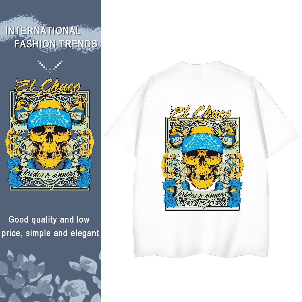 TOP Quality Woman T Shirts 230g 100% Cotton Crew Neck Breathable Street skull Lady T shirt Popular Black Oversized Tees Shirts