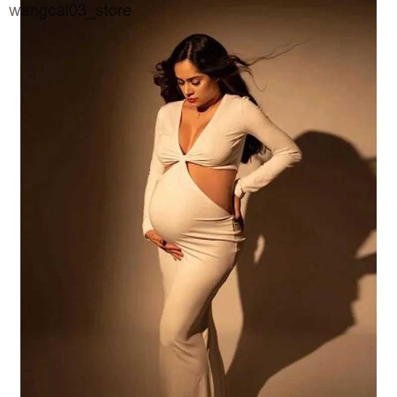 Maternity Dresses 2023 NEW Long Sleeve Bodycon Maternity Maxi Stretchy Dress Perfect For Baby Boy Shower Pregnancy Elastic Gown For Photo Shoots L2409