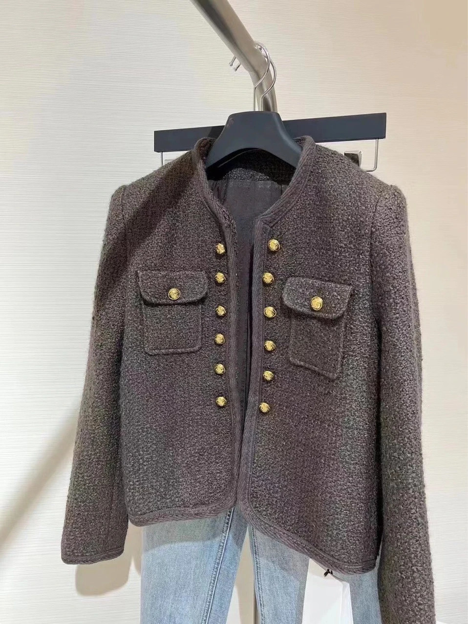 Basic classic wool coarse woolen womens casual top jacket 240930