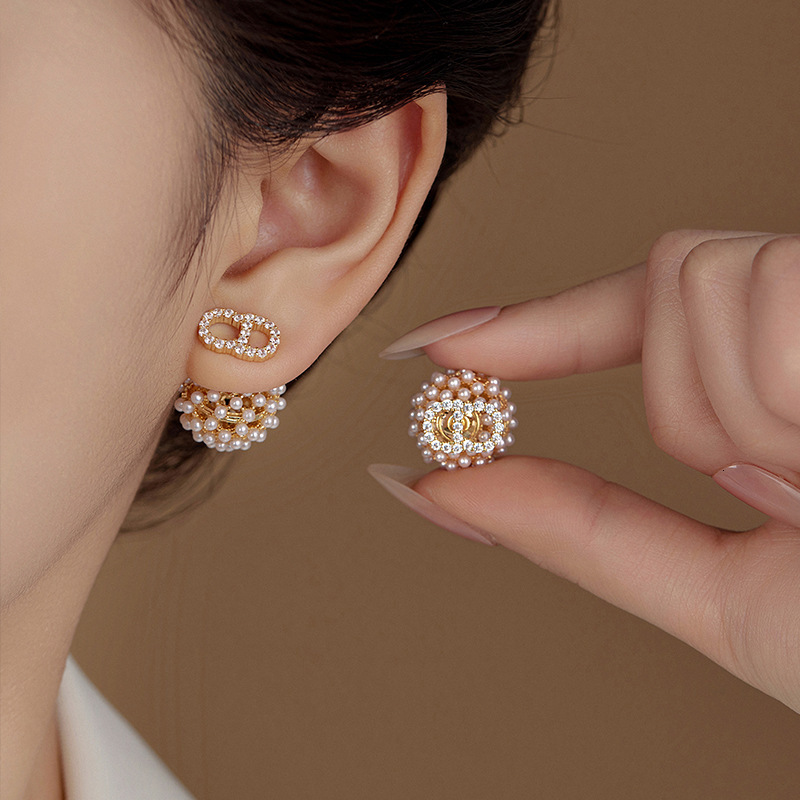 new pearl round ball front rear ear studs elegant temperament high-end fashionable and versatile earrings