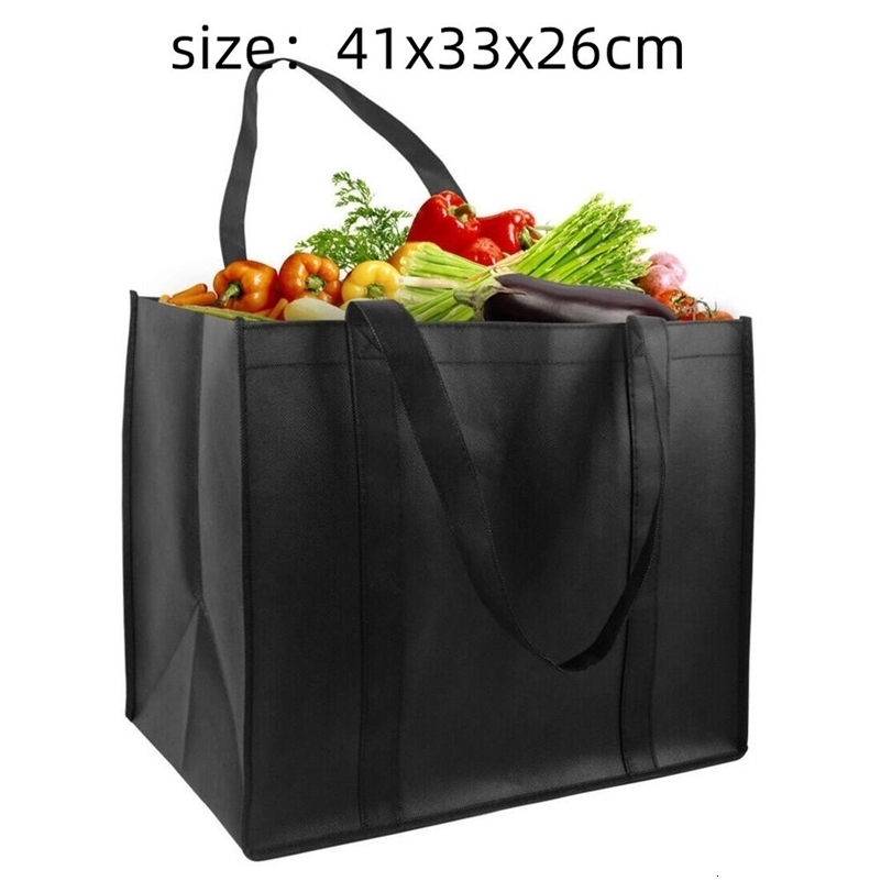 NonWoven Black And Gray Simple Foldable Portable EcoFriendly Large Capacity Reusable Grocery Duty Shopping Bags Handbag y240925