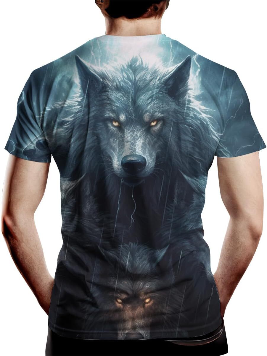 Mens T shirt Wolf Pattern T-Shirt for Men 3D Printed T-Shirt Men's Lightning Novelty Pattern graphic tee Casual tops summer Breathable and stylis