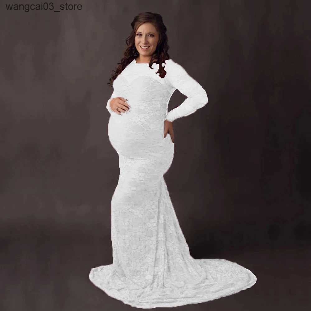 Maternity Dresses Lace Sexy Maternity Photography Dresses Boat Neck Pregnancy Shoot Dress With Long Train Women Maxi Maternity Gown Photo Props L24091