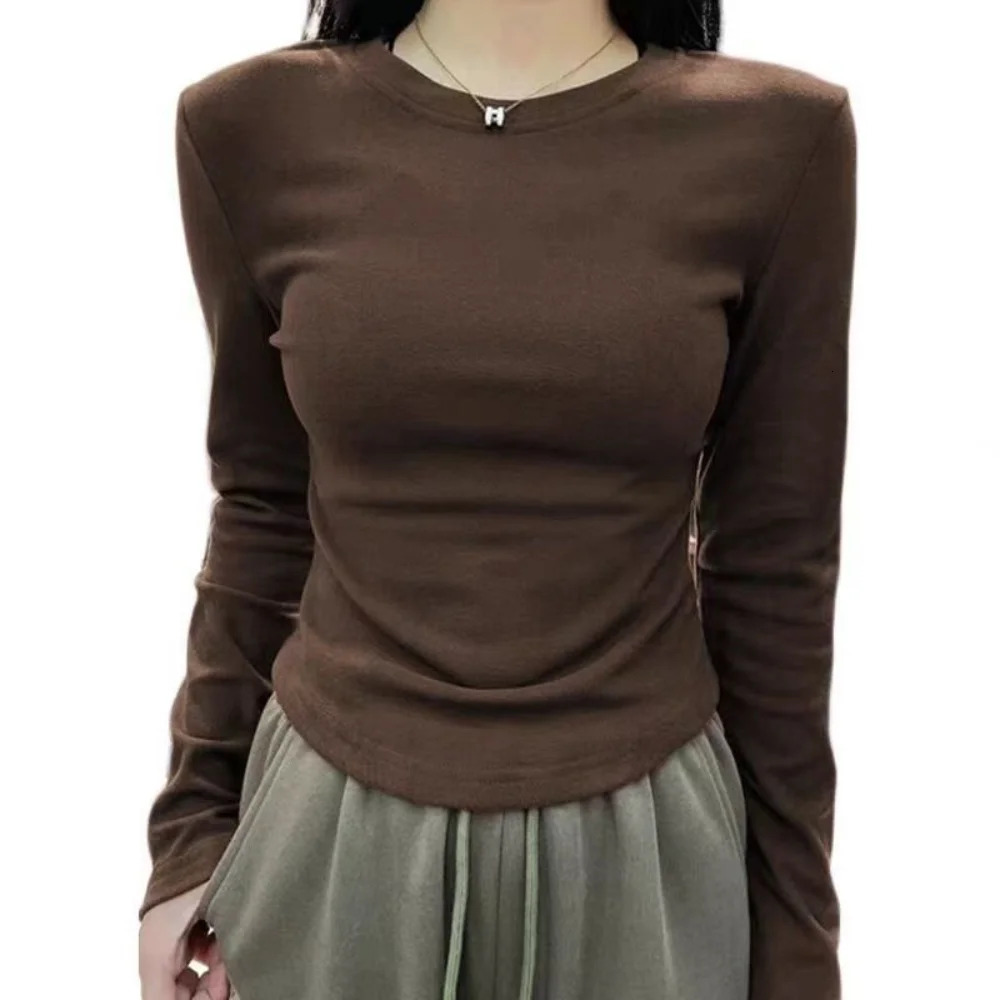 Autumn Winter Long Sleeved ONeck Slim Basic Womens TShirt Solid Color AllMatch Classic Casual Top Trend Warm Street Wear 241011