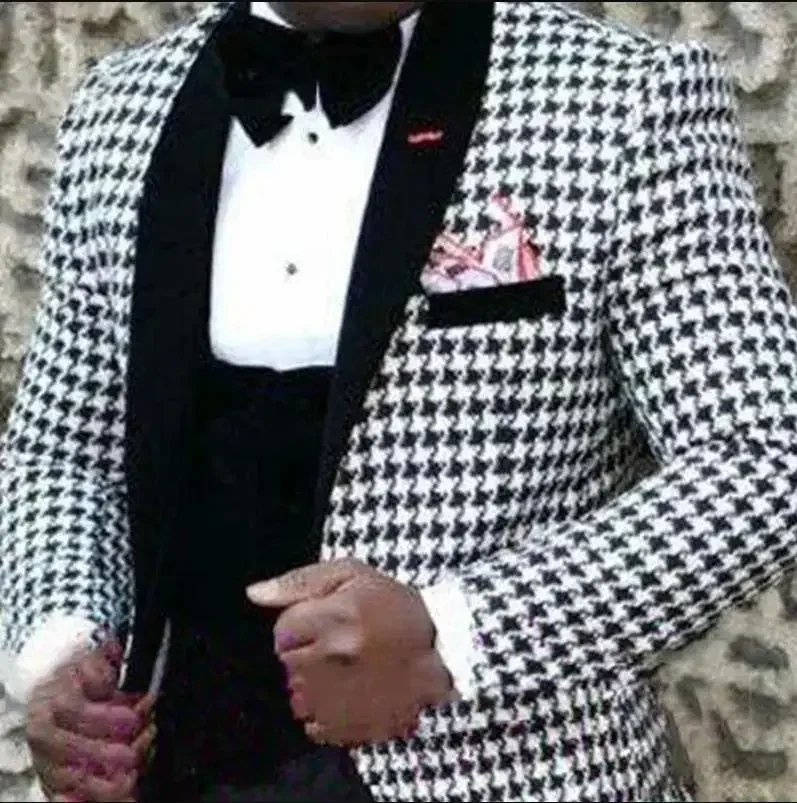 Check Wedding Suits For Men Slim Fit Casual Houndstooth Blazer With Vest Pants 3 Pcs African Groom Tuxedo Wedding Fashion 2024