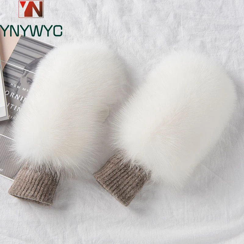 2024 Style Winter Warm Genuine Fox Fur Covered Gloves Women Fashion Real Fox Fur Glove Outdoor Russia Thick Glove Women Warm 241009