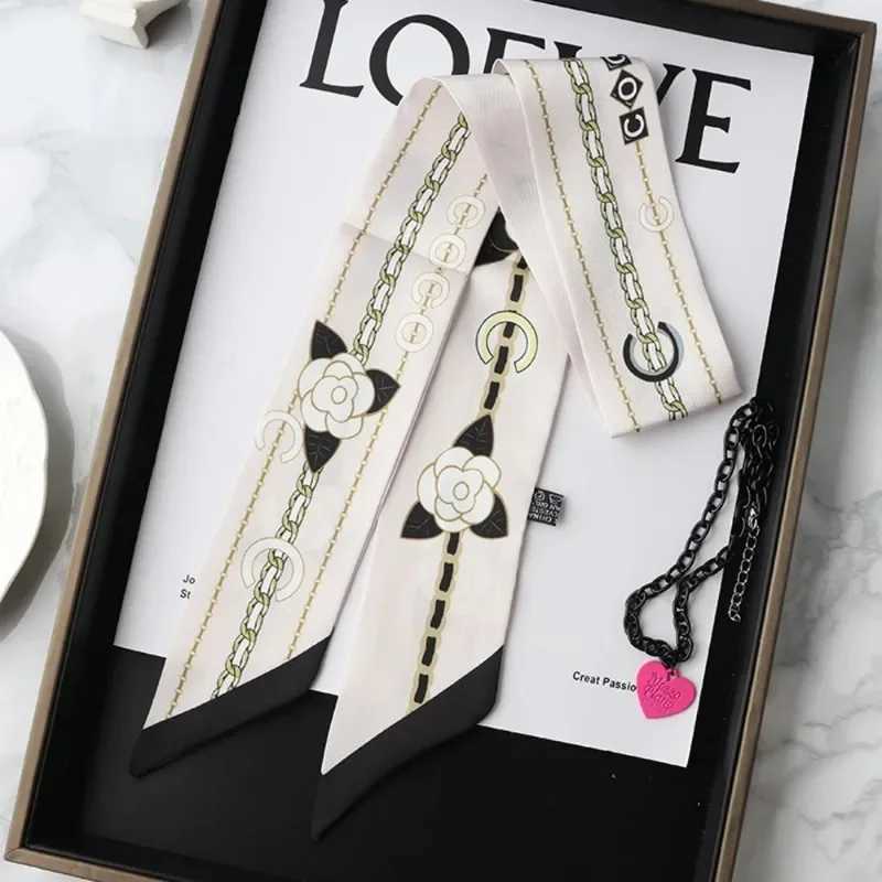 Bandanas Durag 2024 New Womens Twill Chain Flower Decoration Gift Ribbon Small Scarf Binding Bag Handle Ribbon Hairband Small Scarf Headband J241010