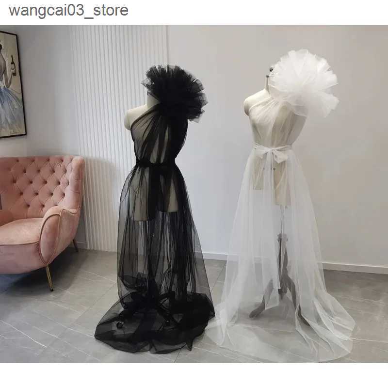 Maternity Dresses Sexy One Shoulder Maternity Women Photography Props Dress Premama Solid Tulle Mesh Maxi Baby Shower Gowns For Pregnancy Clothing L24