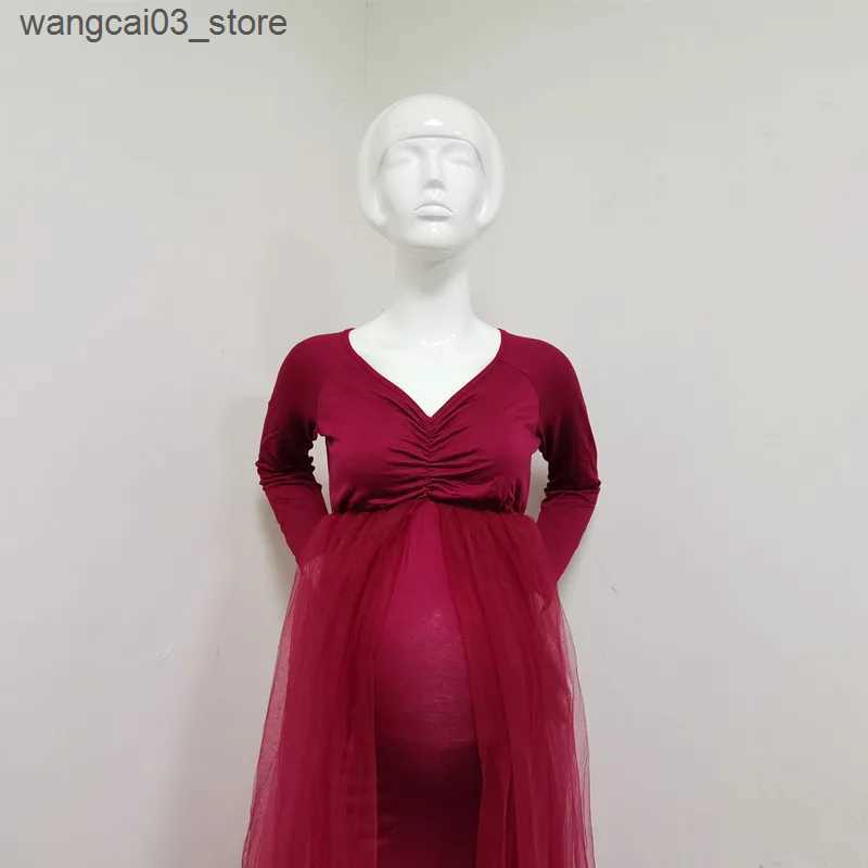 Maternity Dresses Baby Shower Tulle Dresses Fitting Stretchy Maternity Dress For Photo Shoot Pregnancy Photography Cotton Maxi Gown L240910