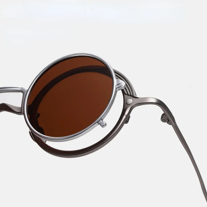 2-in-1 Retro Magnet IC Clip Pure Round Glasses Frame Mens Polarized Sunglasses Womens er Glasses 240926