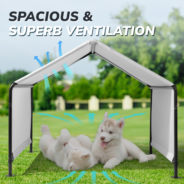 Pet Shelter Canopy with Durable Black Iron Tube Frame and Waterproof Gray PVC Coating - Seamless Construction & Magnetic Fastening