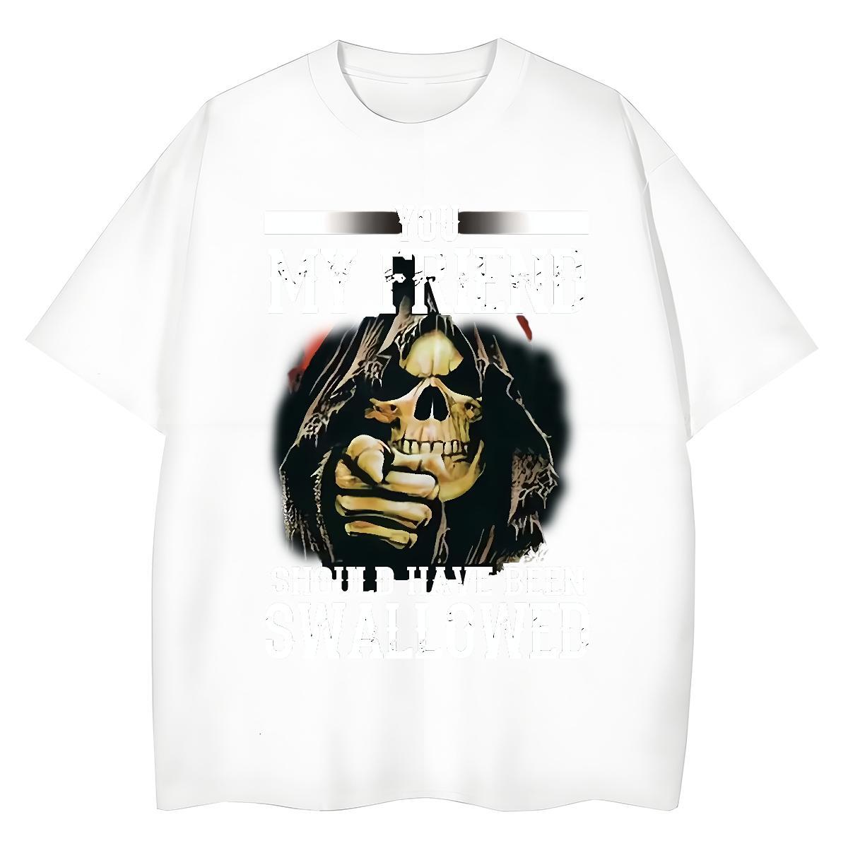 Casual New Women T Shirts 230g Cotton Comfortable Daily Wear skull Unisex Tshirts Brand Floral Print Tees