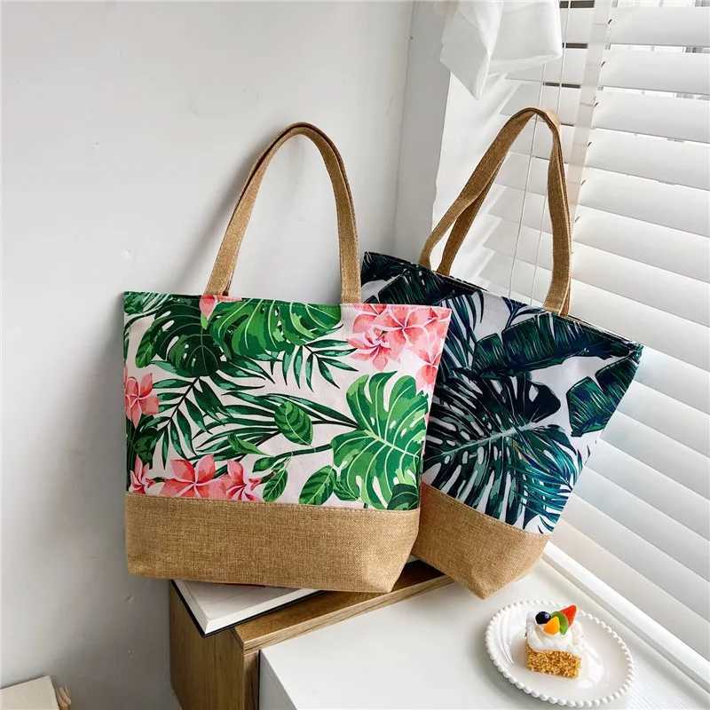 Fashion Folding Womens Large Size Handbag Womens Leisure Flower Printed Canvas Graffiti Shoulder Bag Beach Bolsa Feminina Y241011