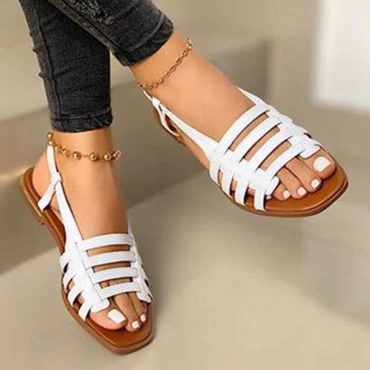 Womens Sandals Summer New Womens Hollow Roman Shoes Womens Gladiator Open Toe Beach Apartment Womens Shoes Plus Size 43 Y241011