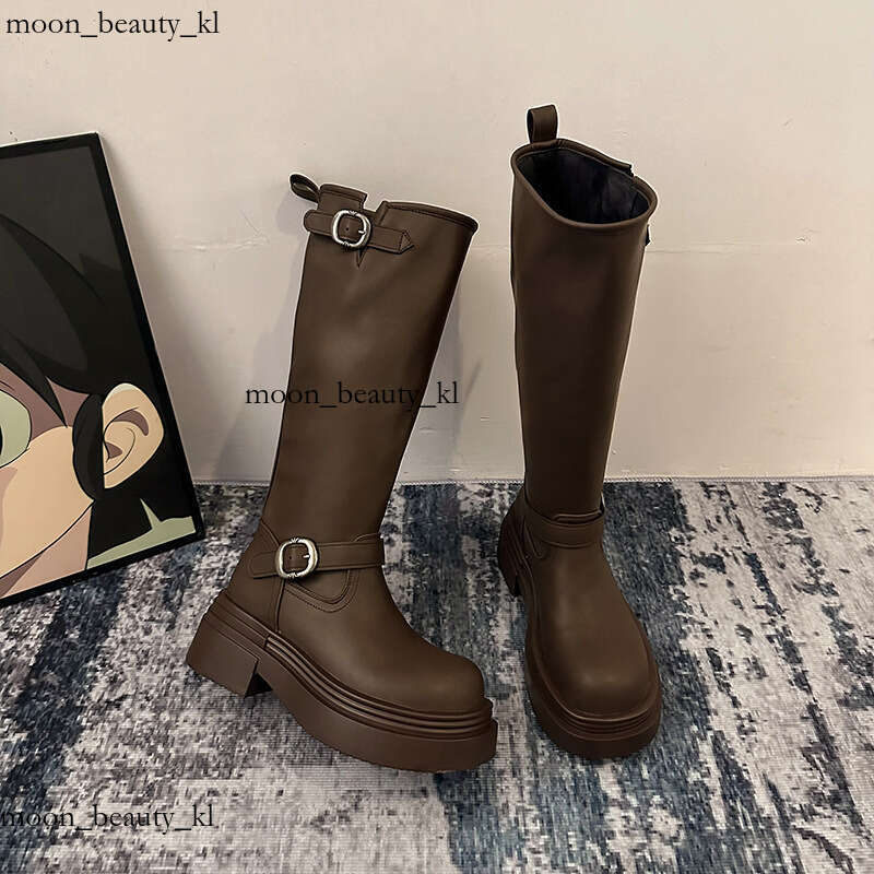 Designer Boot Versatile Thick Heel Tall Boots For Women 2024 Autumn/Winter New Style Belt Buckle Brown Small Thick Bottom Boots Knight Fashion Boots F