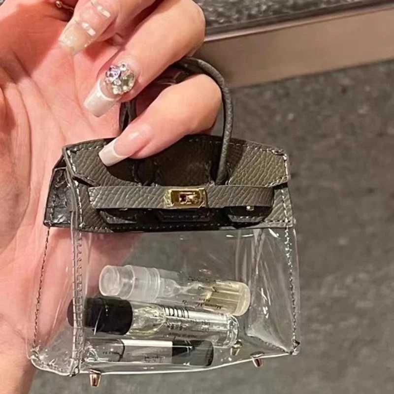 Keychains Lanyards Car key storage bag mini handbag transparent platinum key set perfume lipstick ear plug storage box wallet accessories J241010
