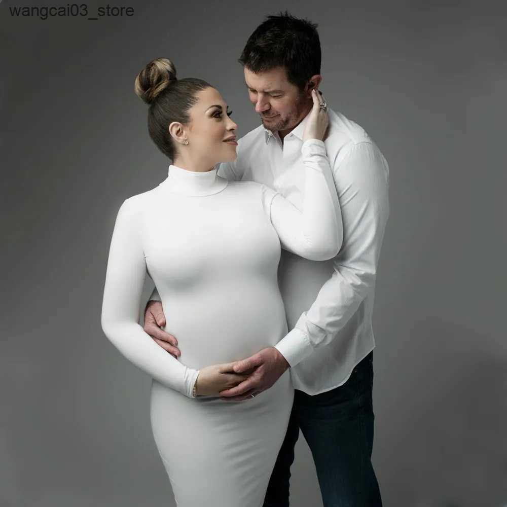 Maternity Dresses High Neck Stretchy Baby Shower Long Dresses Full Sleeve Skinny Maternity Photography Prop Dress L240910