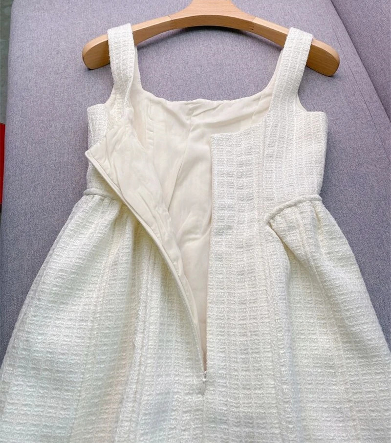 black backless sexy Lvory white womens thick tweed sleeveless womens mini tank dress 241010