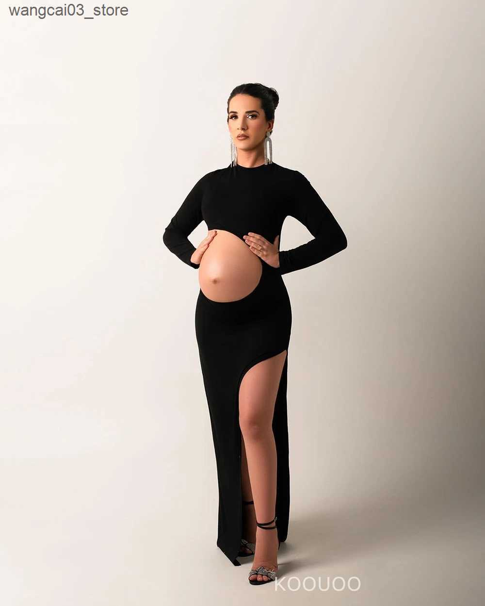 Maternity Dresses Maternity Dresses For Photo Shoot Pregnancy Woman Cut Out Bodycon Maxi Long Slim-fit Skirt With Side Gown Photography Clothes L24091