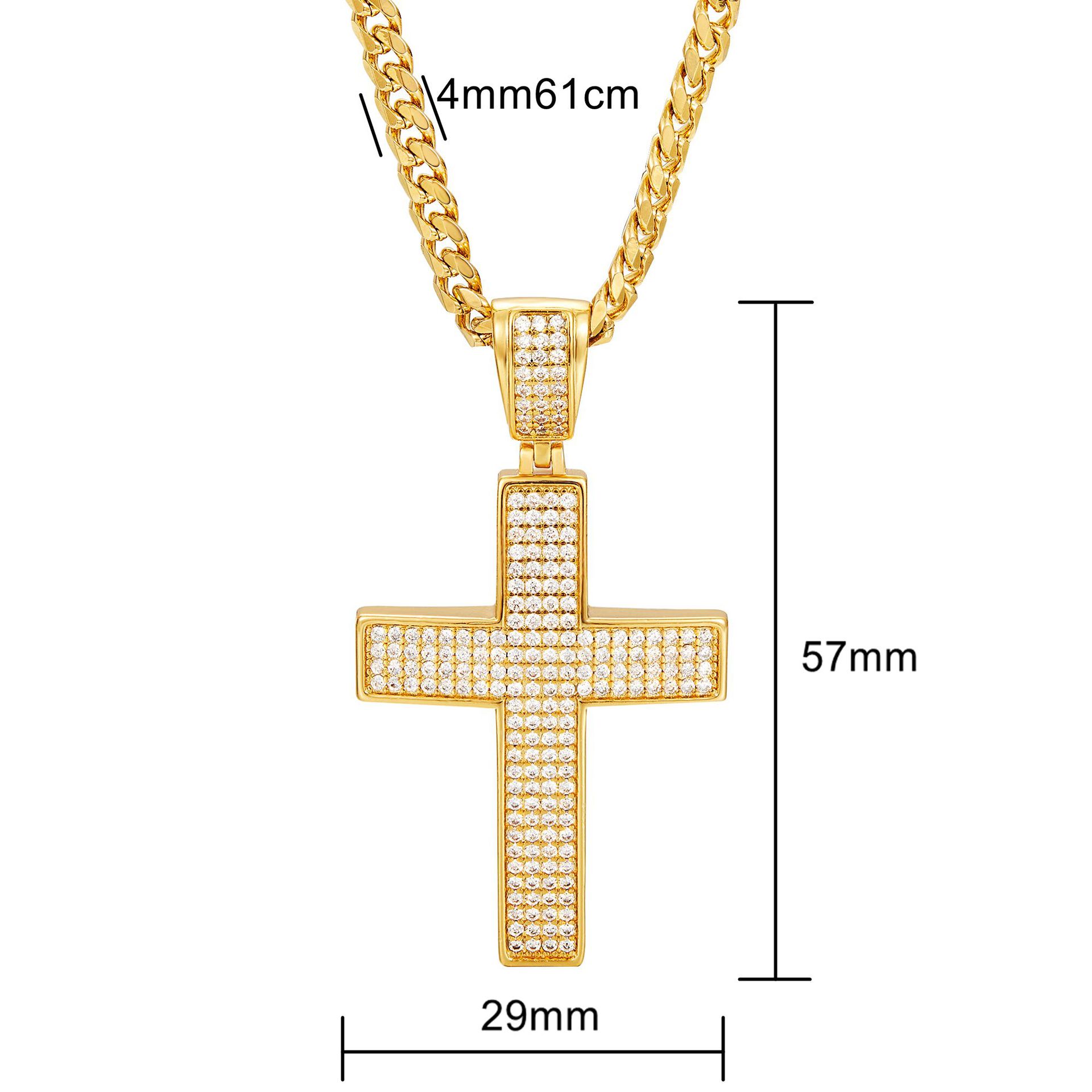 Full Zircon Corss Pendant Necklace Stainless Steel Gold Plated No Fade Jewelry For Men Women