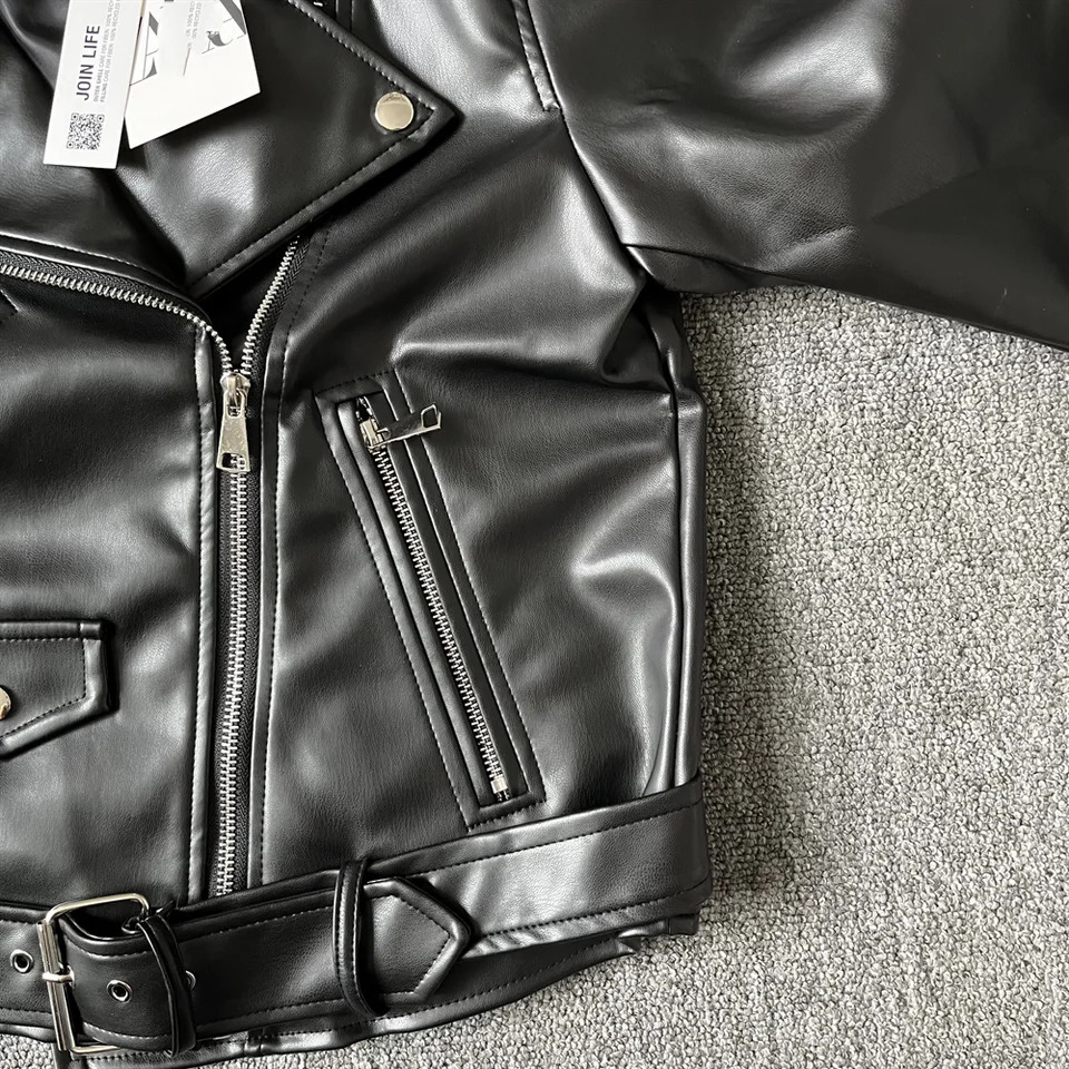 Taop Za autumn womens clothing slim fit simple lapel short zipper decoration s leather jacket 241011