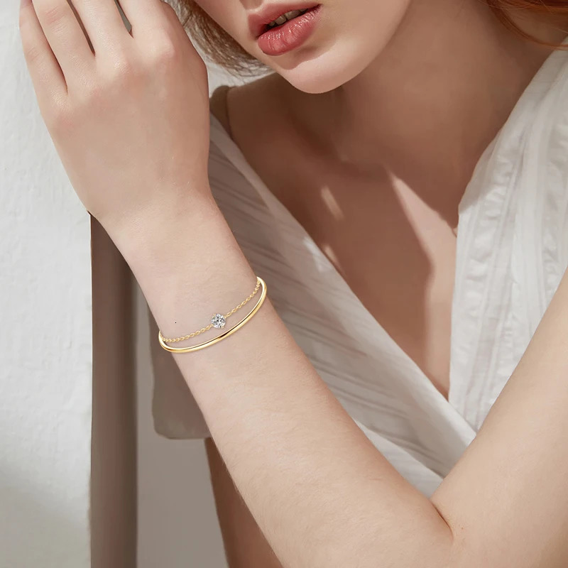 Anziw double-layer 6.5mm D-colored silica bracelet womens cuff 925 silver chain Bilayer bracelet jewelry gift 240929