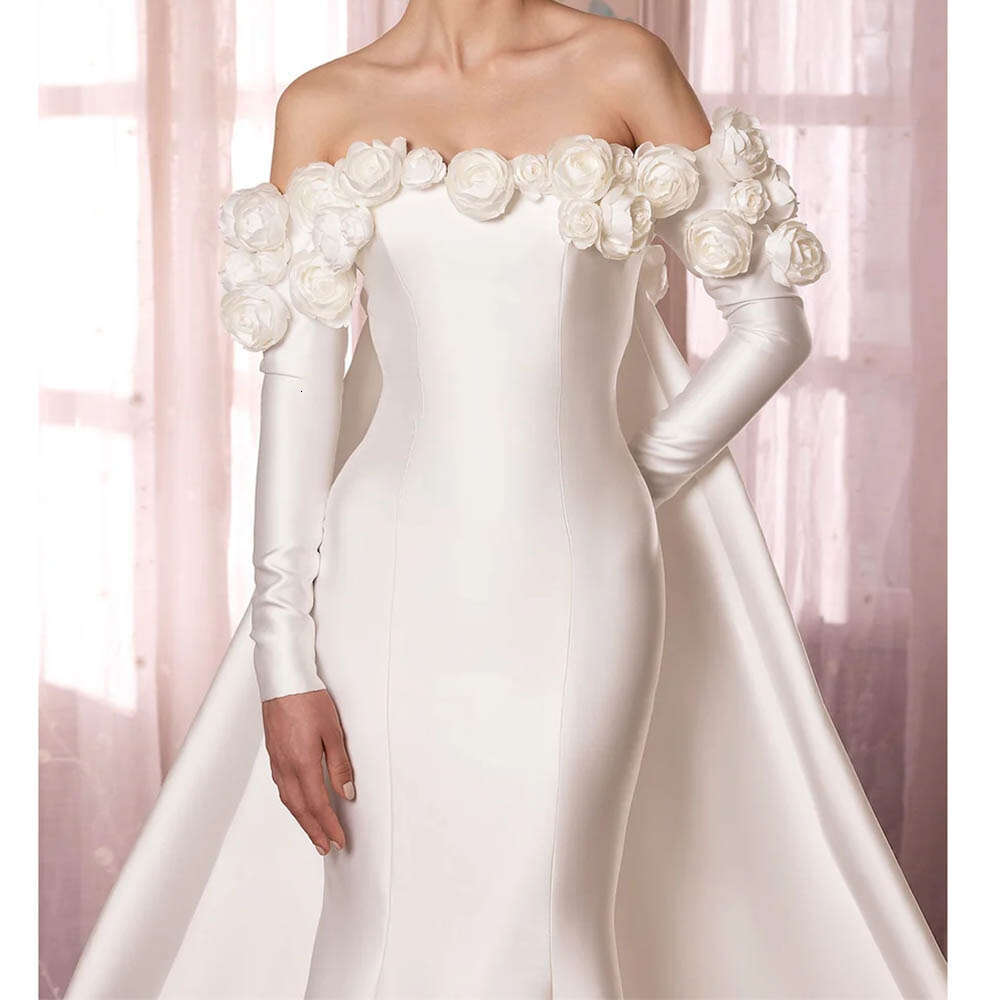 3D wers Wedding Dresses for Elegant Women Off the Shoulder Royal Train Long Sleeve Formal Ocn Dress Vestidos 2024