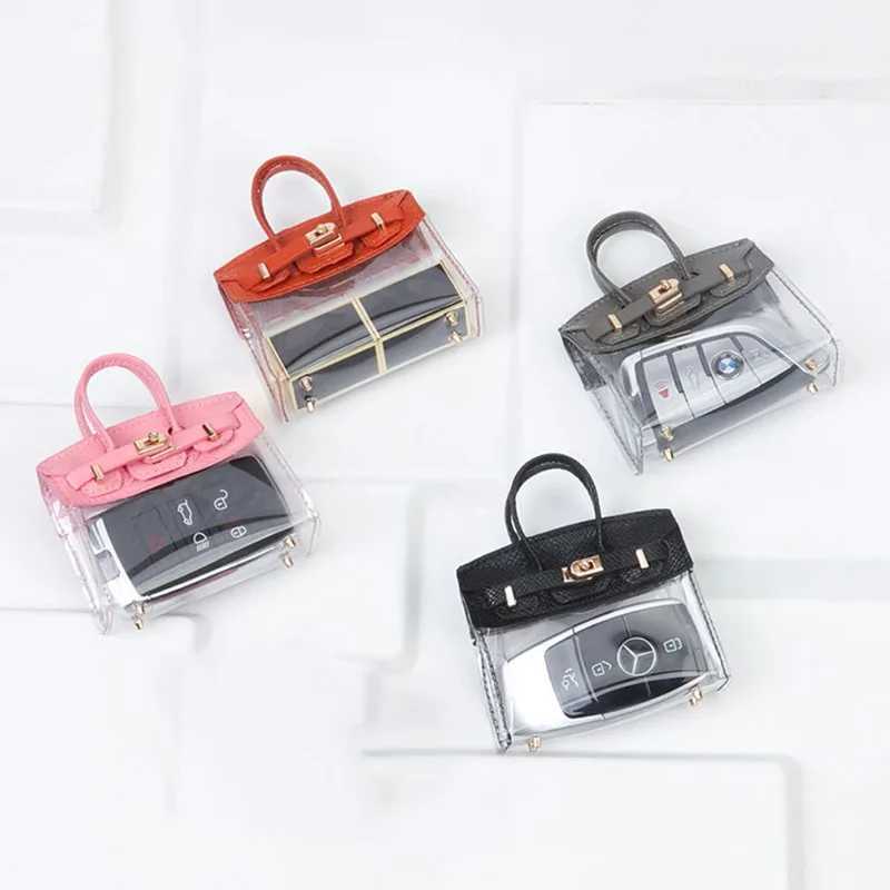 Keychains Lanyards Car key storage bag mini handbag transparent platinum key set perfume lipstick ear plug storage box wallet accessories J241010