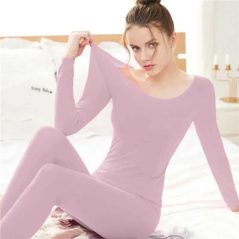 Women's Thermal Underwear Womens ultra-thin close fitting pajamas winter constant temperature long slip underwear set 2-piece set Y241011MEKI