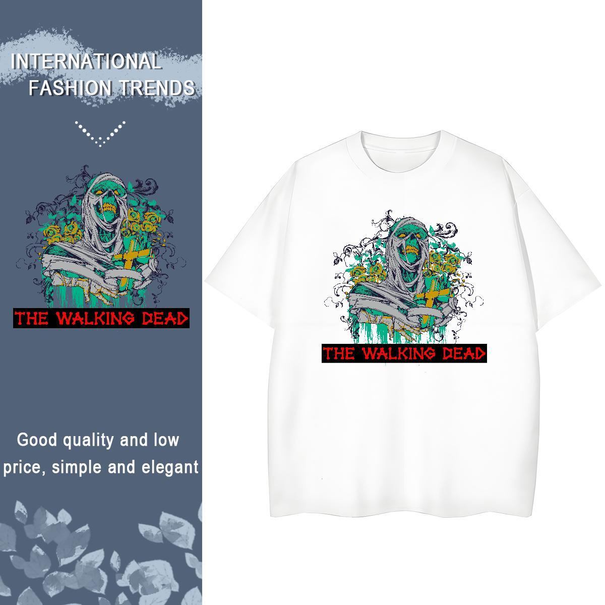 New Womens T Shirts 230g Cotton Short Sleeve O-Neck Casual Sport skull Woman Tshirt Loose fit Anime Polos