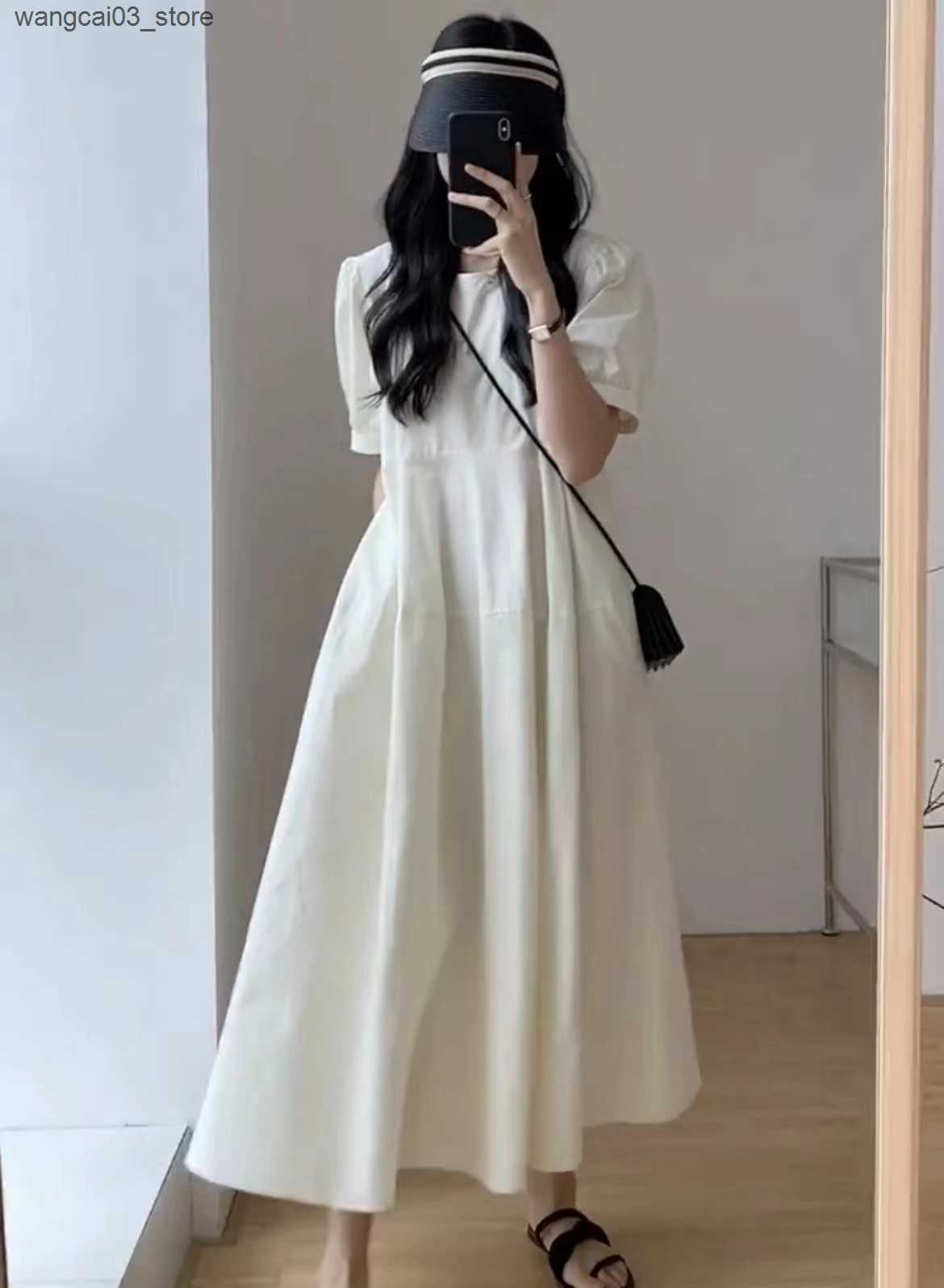 Maternity Dresses Good Quality Pregnancy Cotton Linen Dress Vintage Solid Color Maternity A-Line Dress Short Sleeve Slim Pregnant Woman Clothes L24091