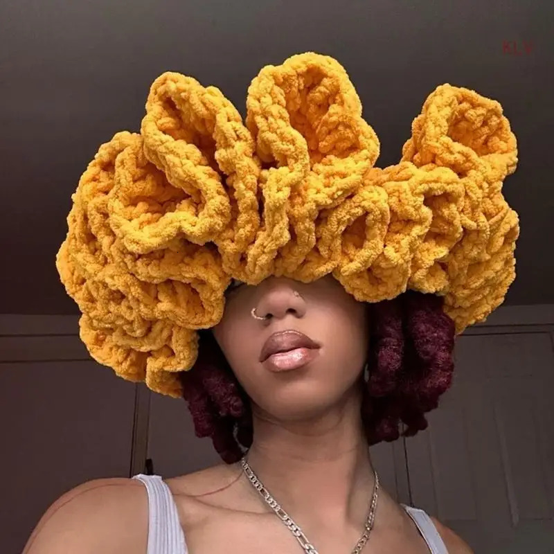 Cute girl crocheted ruffled conical bucket hat ladies fisherman hat 241011