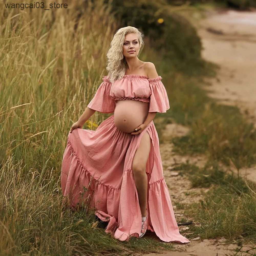 Maternity Dresses Bohemian Women Dress Comfortable Linen Cotton Maternity Clothing Vintage Short Sleeve Dress For Pregnancy Photo Shoot L240910