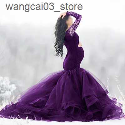 Maternity Dresses Sexy Lace Shoulderless Pregnancy Dress Photography Props Maxi Gown splice Mesh Maternity Dresses For Photo Shoot Clothes L240910