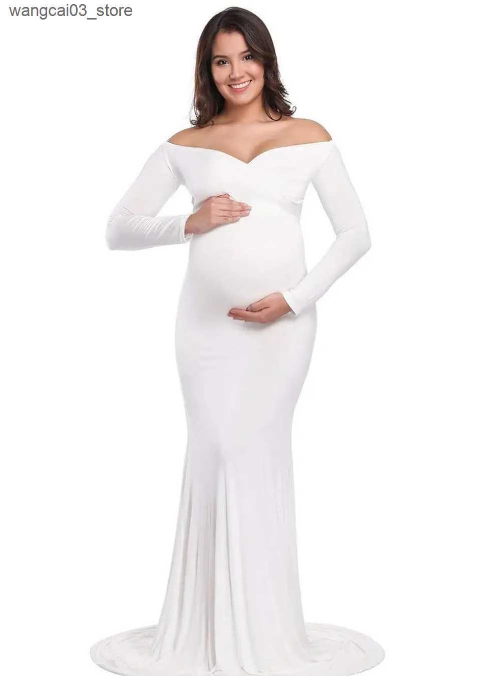 Maternity Dresses Fall Maternity Elegant Fitted Gown pregnant photo shoot clothing Long Sleeve V Neck Ruched Slim Fit Maxi pregnant Long Dress L240910