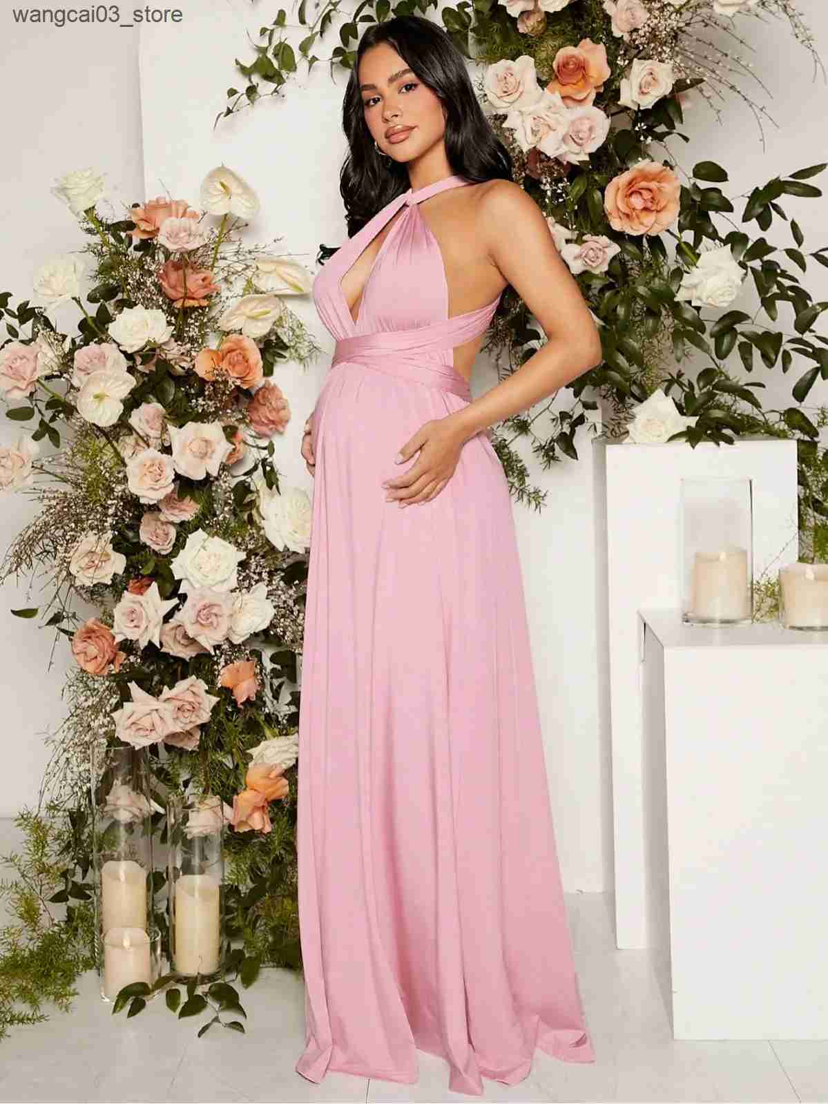 Maternity Dresses Sexy Maternity Women Multiway Wrap Dresses Premama V-Neck Bandage Maxi Bridesmaid Party Dress Pregnant Photoshoot Evening Gowns L240